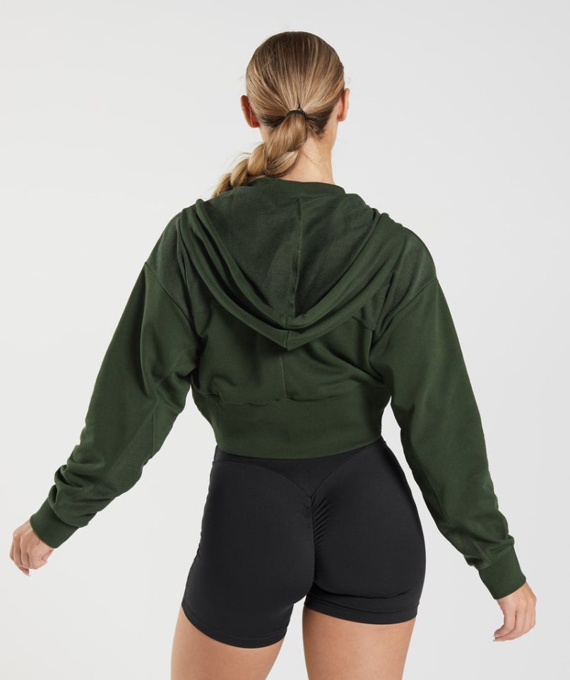 Women's Gymshark GS Power Cropped Zip Hoodie Olive | CA A8056D